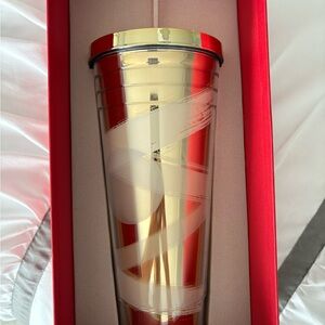 STARBUCKS Gold and Red Tumbler with Lid
